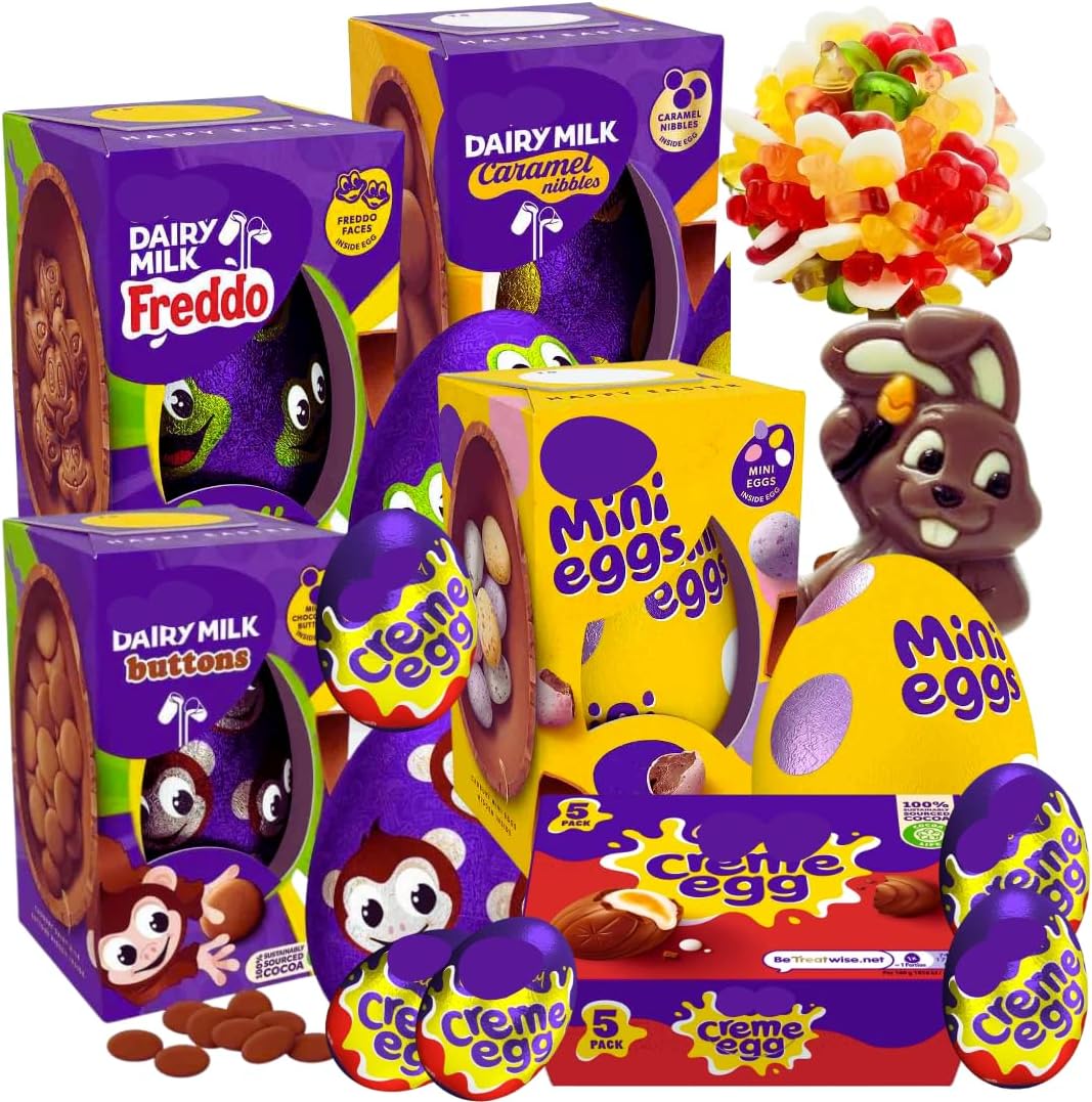 Easter Eggs Easter Egg Bundle - Medium Easter Eggs & Creme Eggs 5 Pack - Dairy Milk Eggs Button Freddo Caramel eggs - Chocolate Easter Egg 800g - Easter Egg hunt Chocolate Easter Hamper, Easter 2026