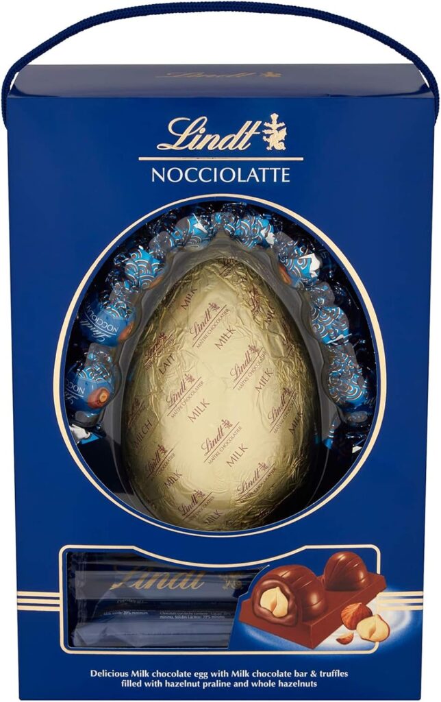 Lindt Nocciolatte Easter Egg Gift, 320g - Perfect for Easter gifting - delicious milk chocolate egg, milk chocolate bar, and truffles filled with hazelnut praline and whole hazelnuts Hazelnut Chocoalte